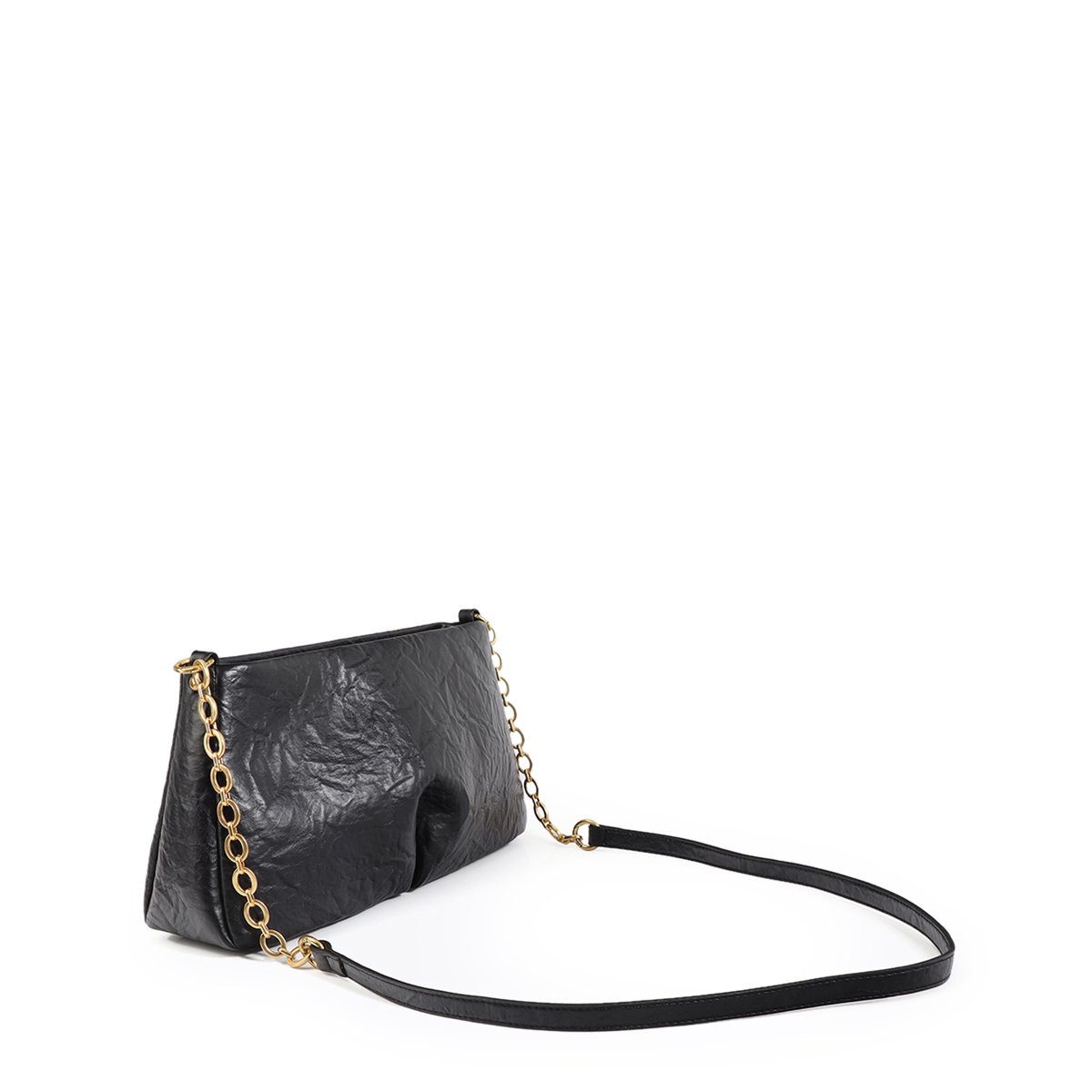 Sac à bandoulière plissé avec logo ovale doré noir, LOLA CASADEMUNT