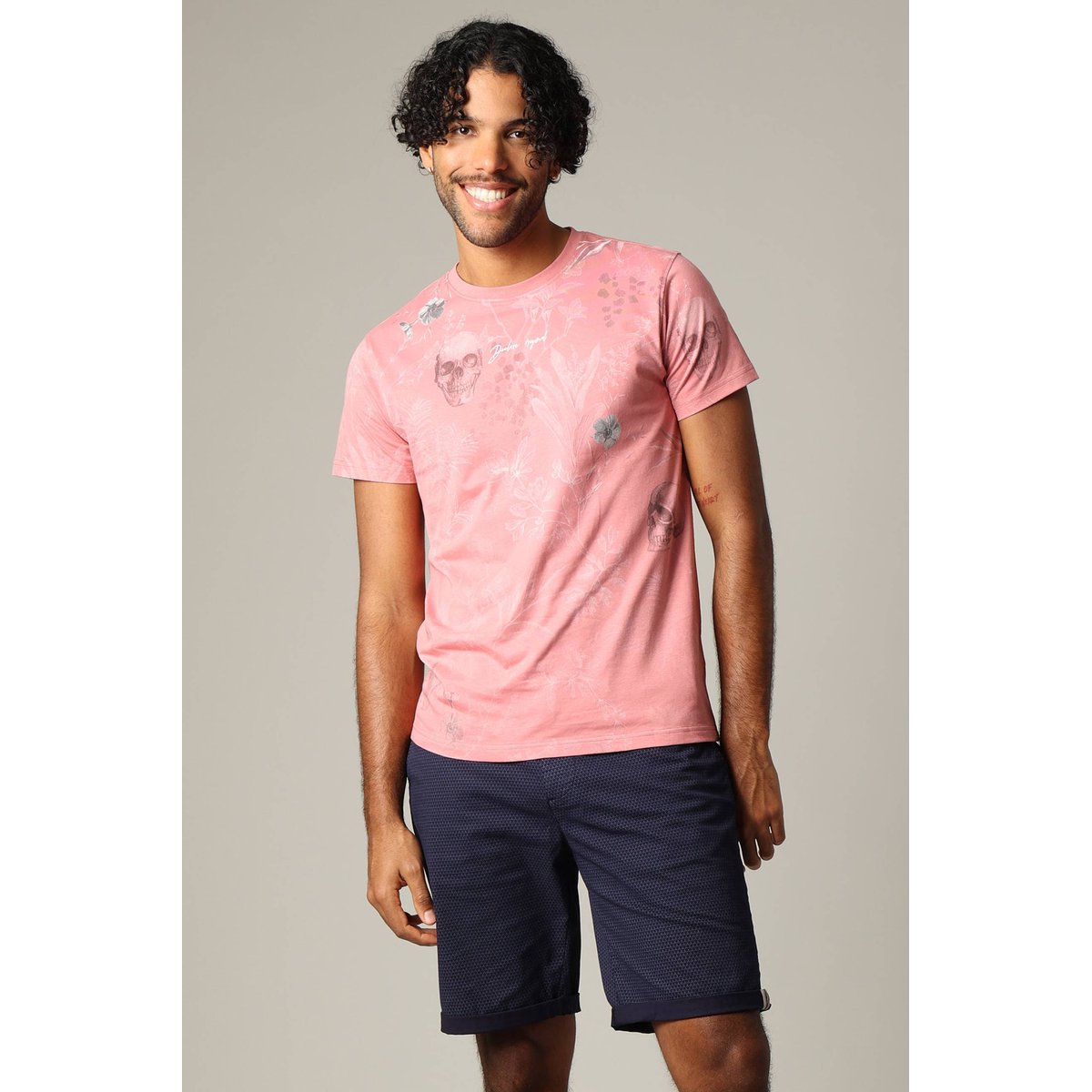 T-shirt en coton à manches courtes avec application printée et motif floral BOTANICAL dust pink, DEELUXE