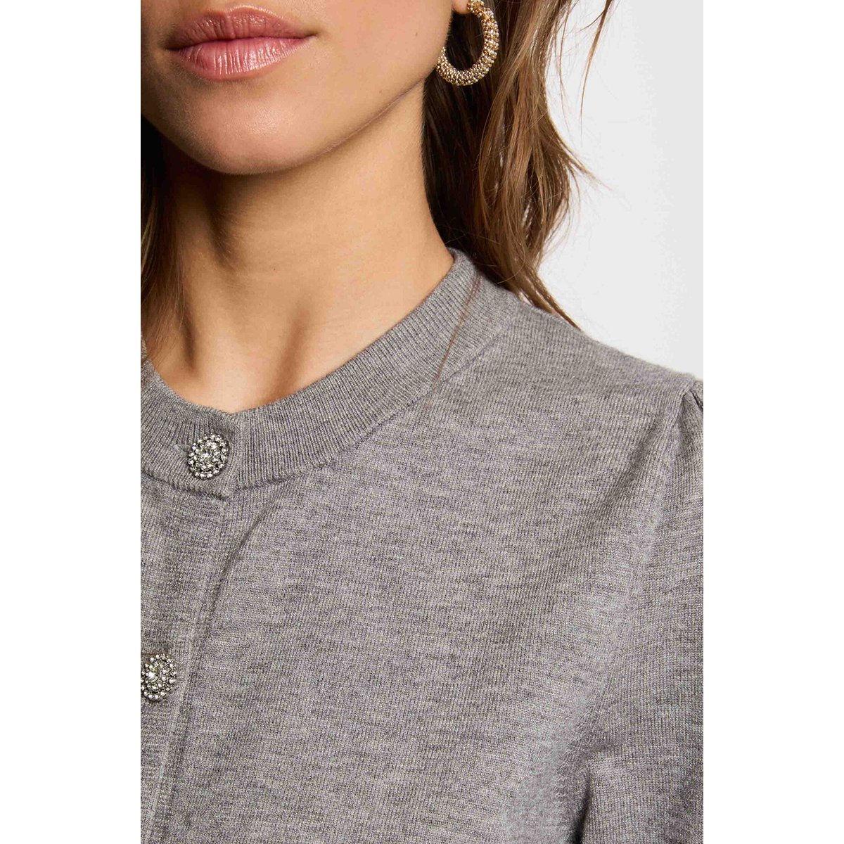 Gilet tricot col rond gris clair, MORGAN