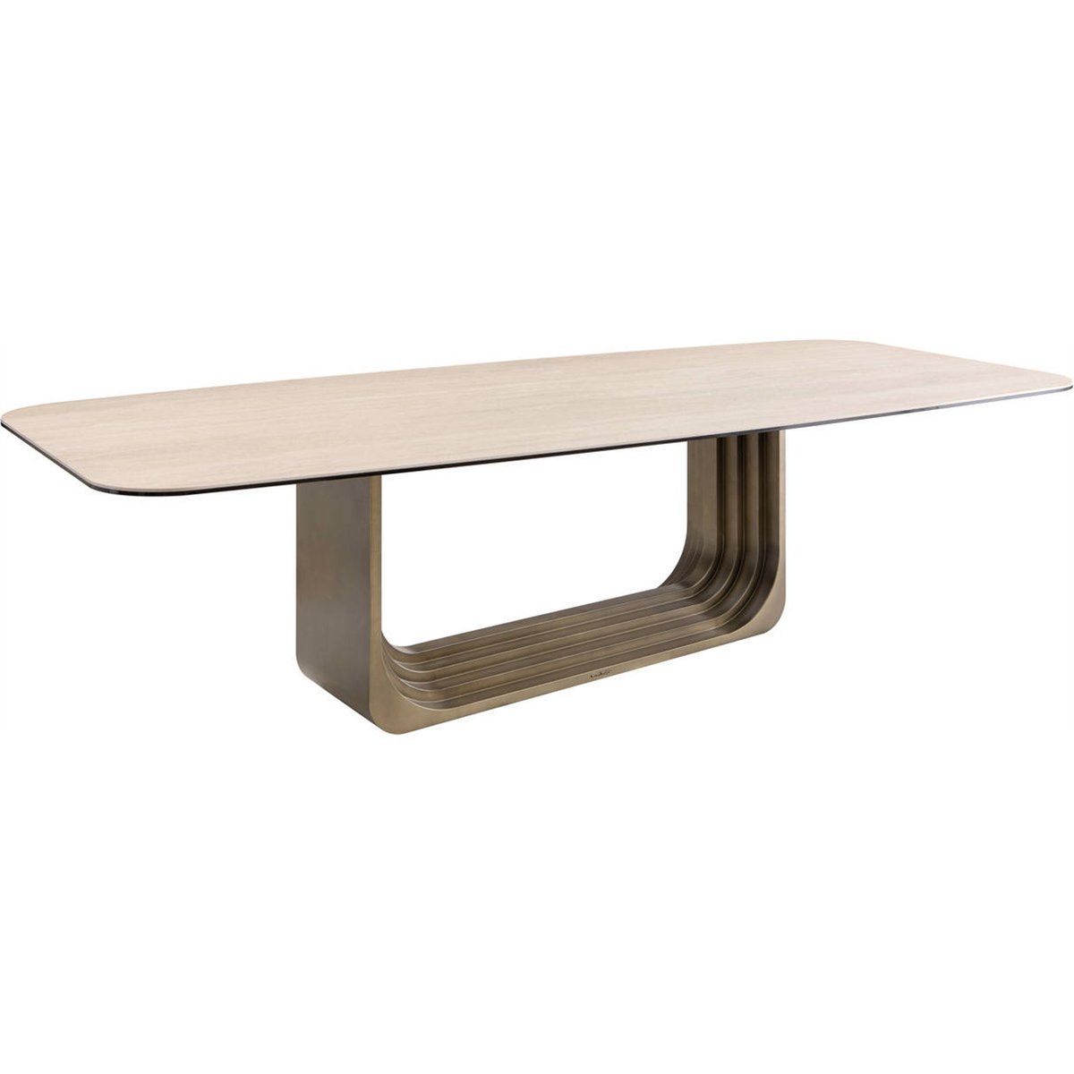 Table à manger en céramique et verre beige et bronze, RECOLLECTION