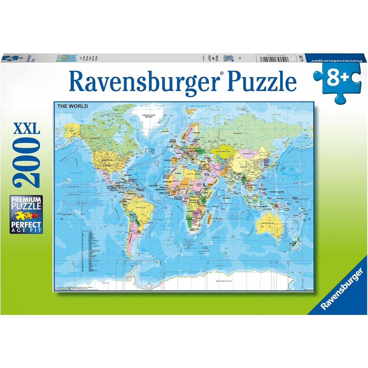 Puzzle Carte du monde 200 pcs bleu, RAVENSBURGER