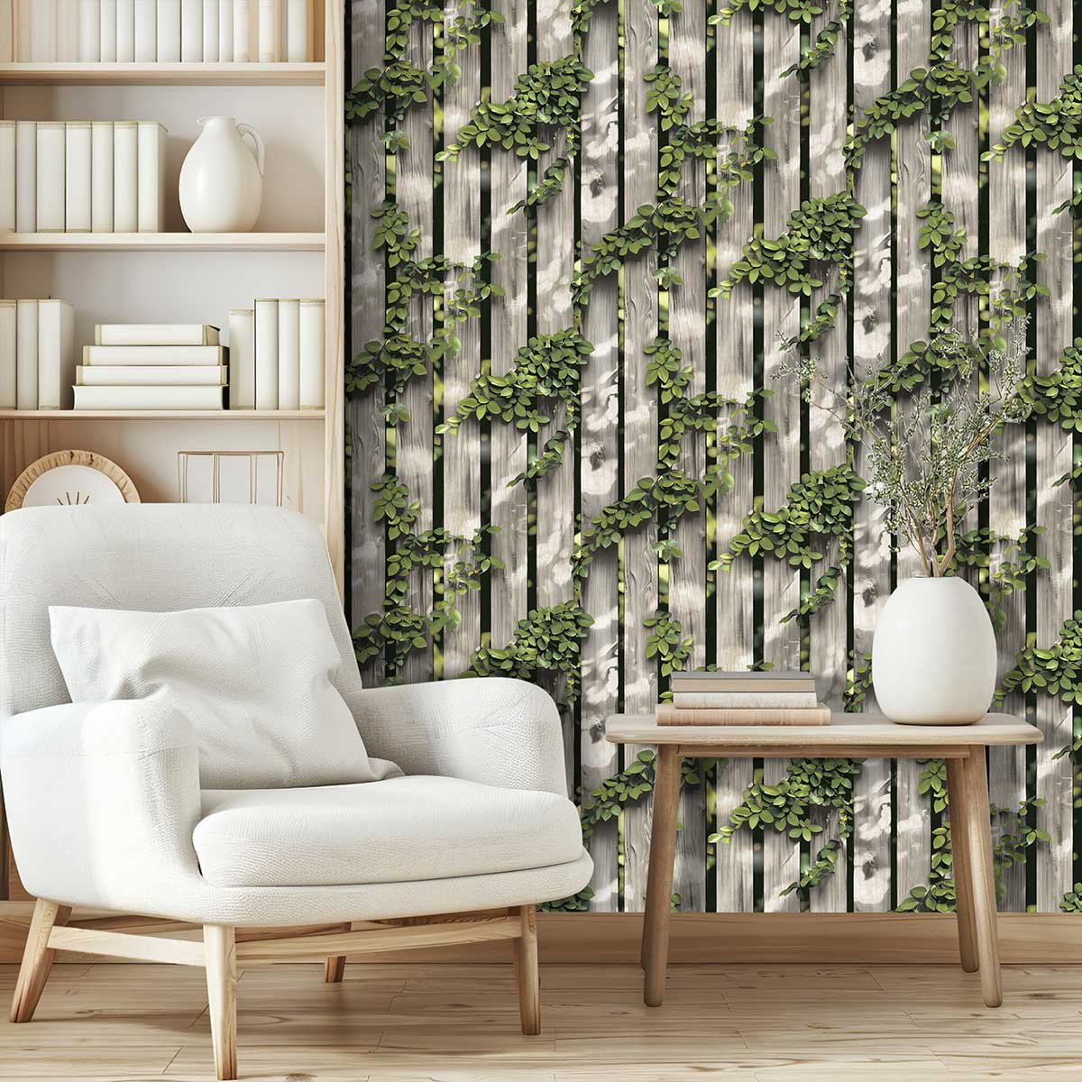 Papier peint lattes bois plissé beige naturel beige, HEXOA