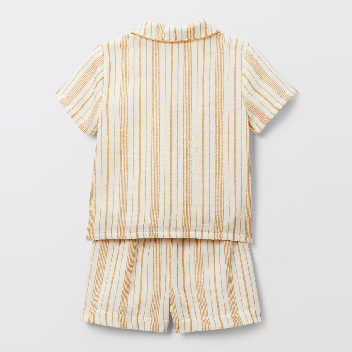 Ensemble chemise manches courtes et short rayés en gaze de coton BIO GOTS chai tea, BOUT'CHOU