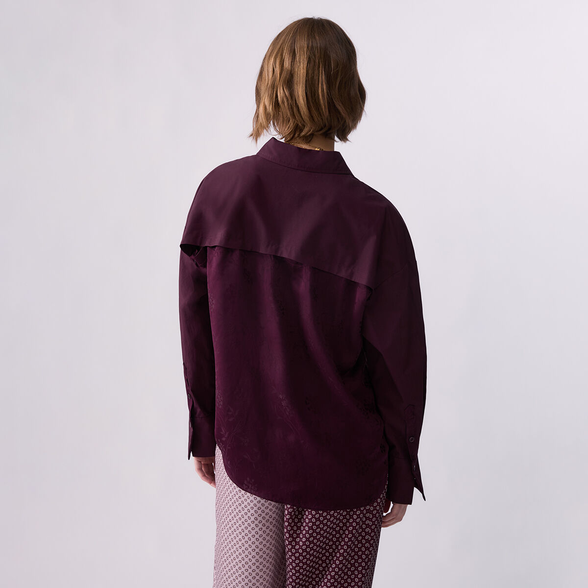 Chemise avec insert en satin jacquard aubergine, LIU JO