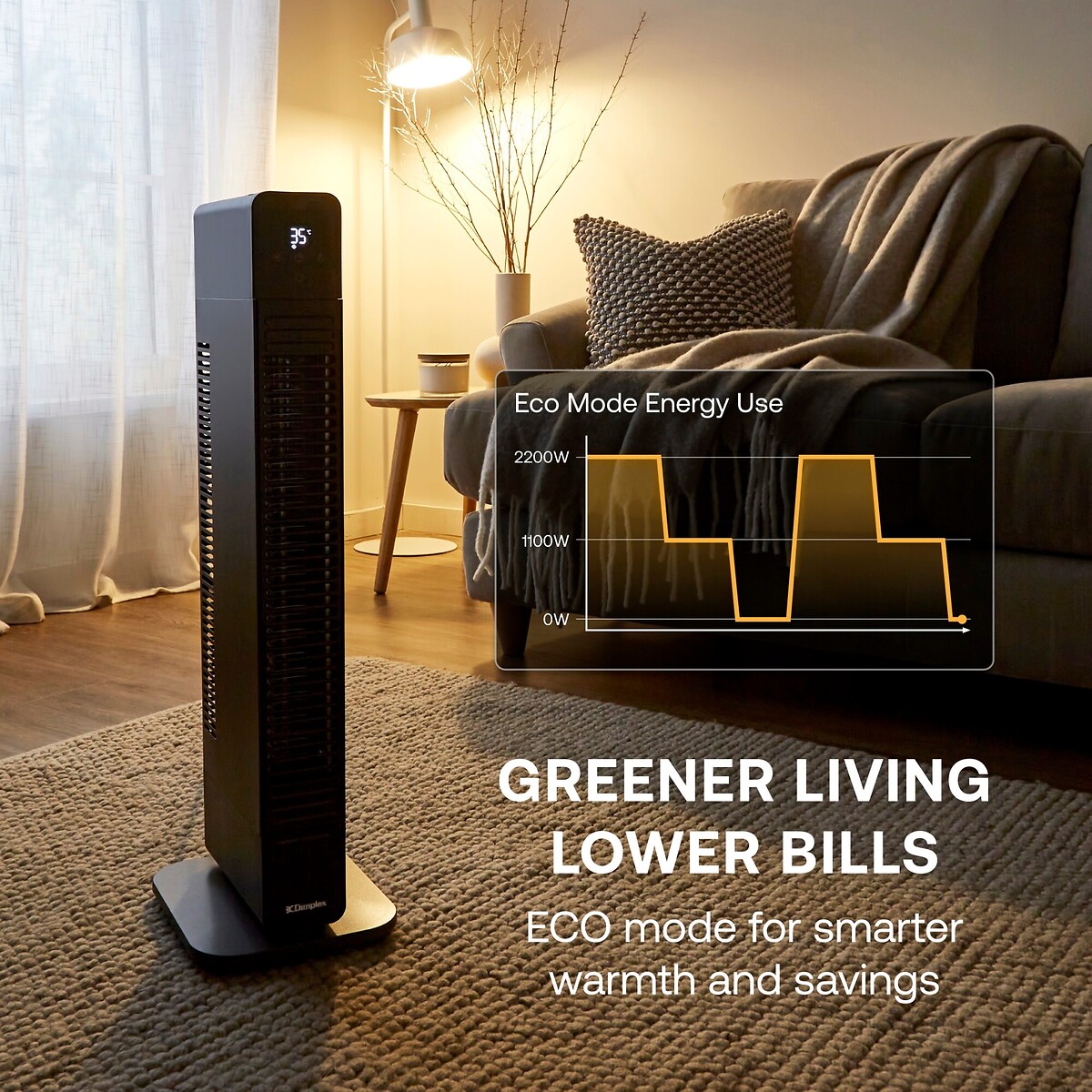 ThermaFlex 2.2kW 2-in-1 Baseboard and Tower Fan Heater - DXDC22 black, DIMPLEX