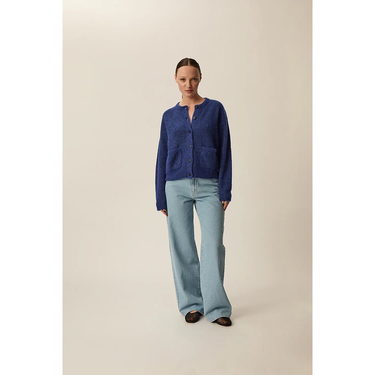 Dobilou Crew Neck Buttoned Cardigan indigo, DES PETITS HAUTS