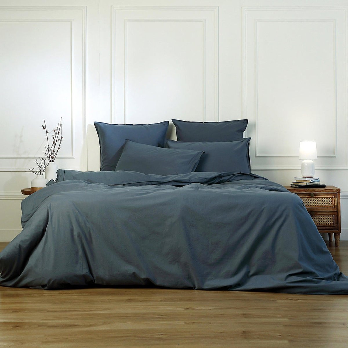 Taie d'oreiller (x2) coton lavé LUNA bleu orage, FEBRONIE