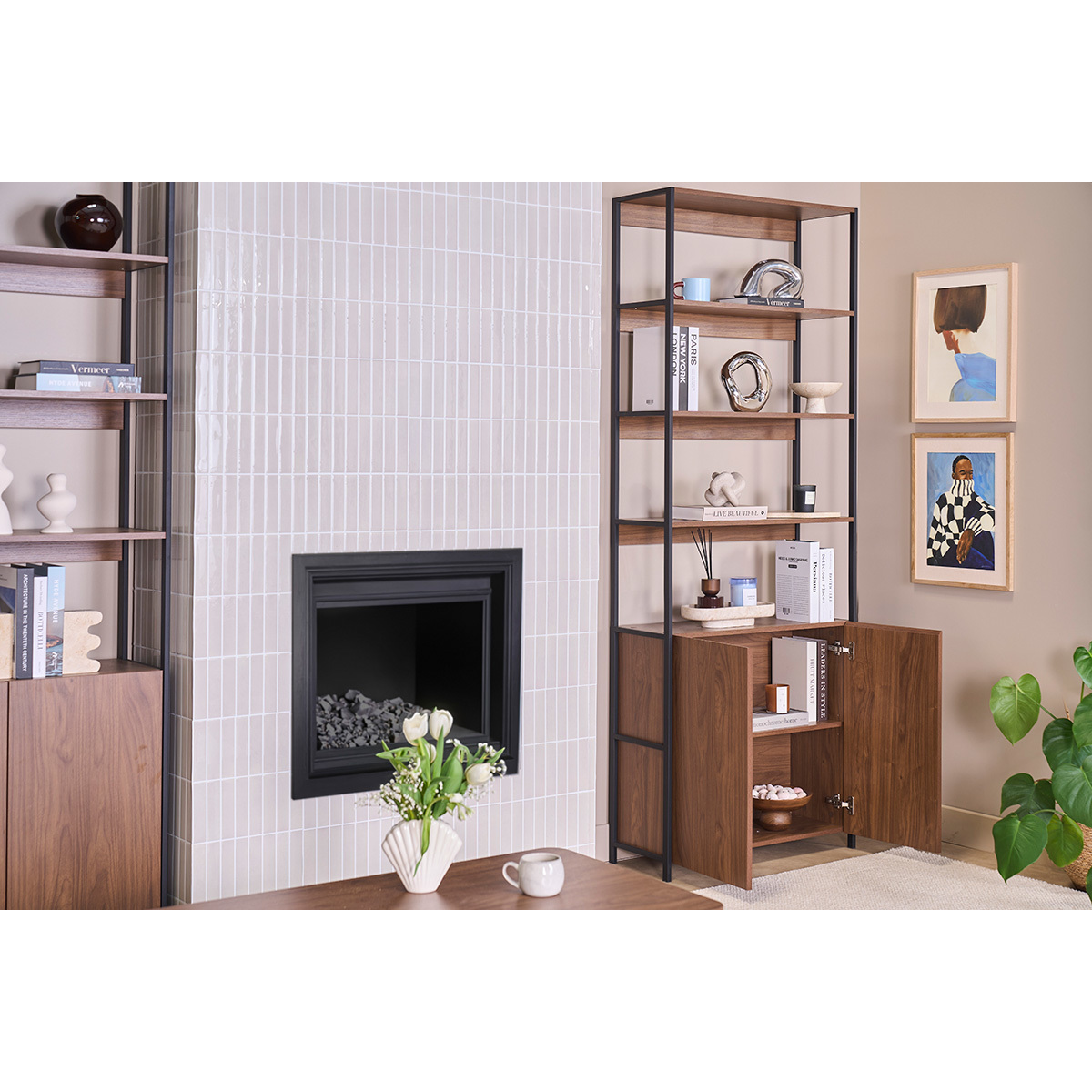 Bibliothèque avec rangements finition bois clair chêne et métal noir L80 cm MAXENCE noyer / noir, MILIBOO