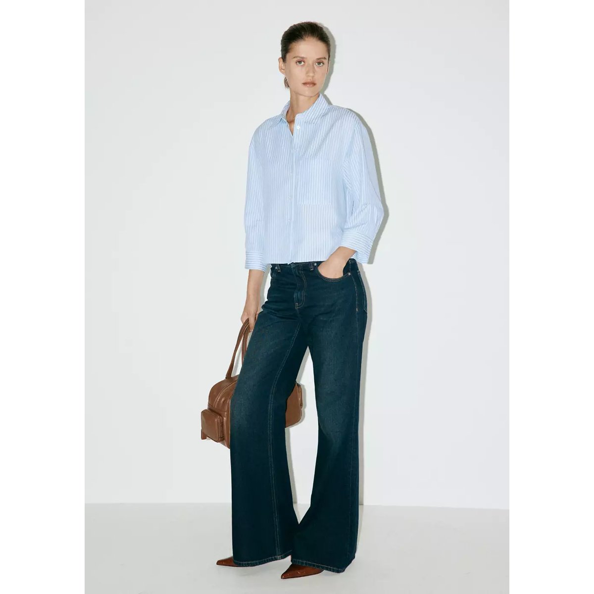 Chemise droite rayures bleu ciel, MANGO