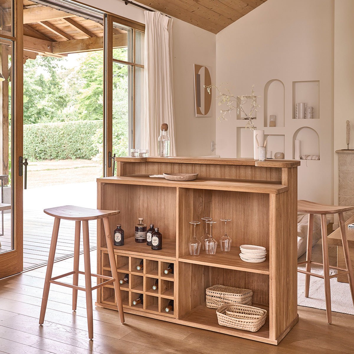Bar en bois de teck massif 140 cm COLINE naturel, BERAH GETAH