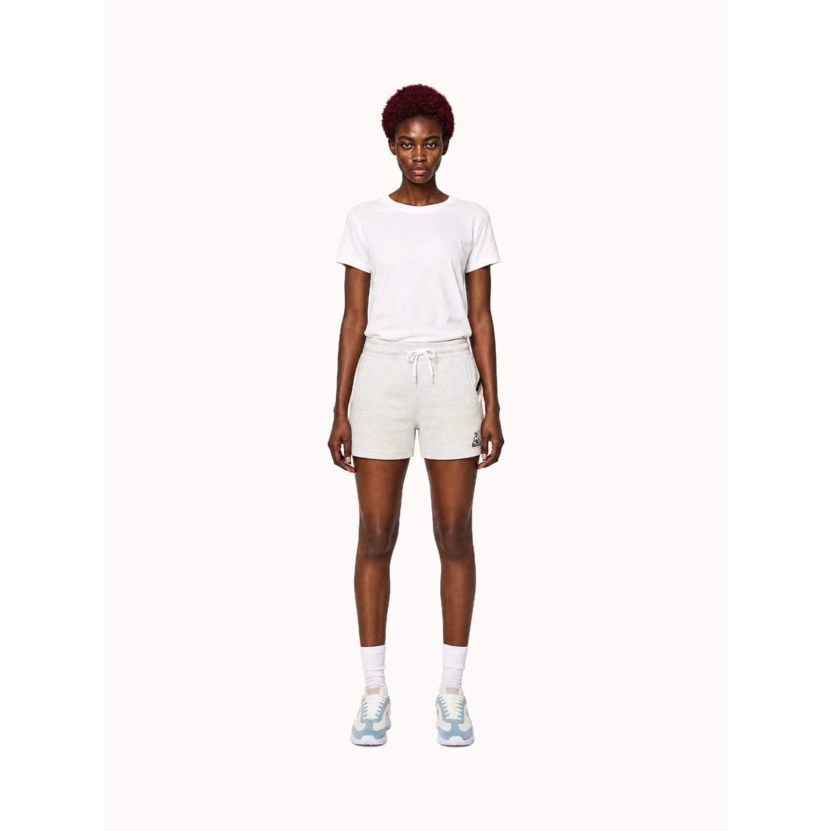 Short en molleton léger avec bandes côtés rayées Heritage beige chiné clair, LE COQ SPORTIF