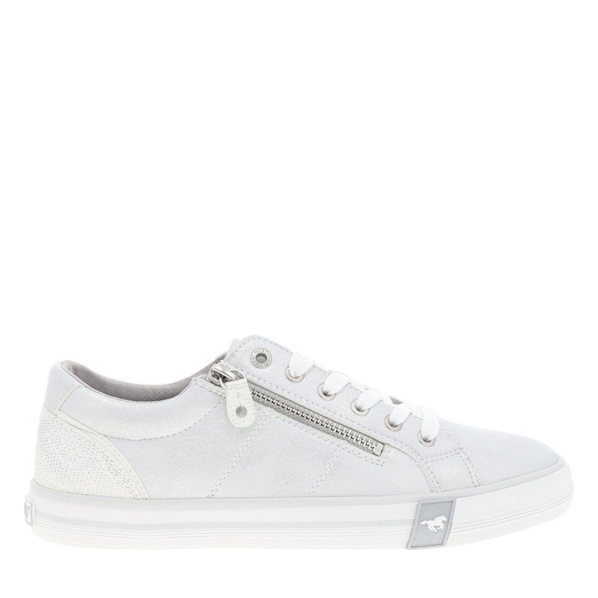 Tennis argent à talon plat avec des lacets et un zip latéral gris, MUSTANG