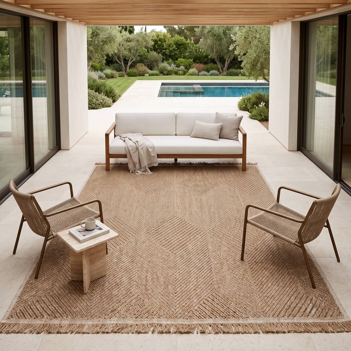 Tapis aspect jute intérieur extérieur losanges JUTA LOSANGE beige, THE DECO FACTORY