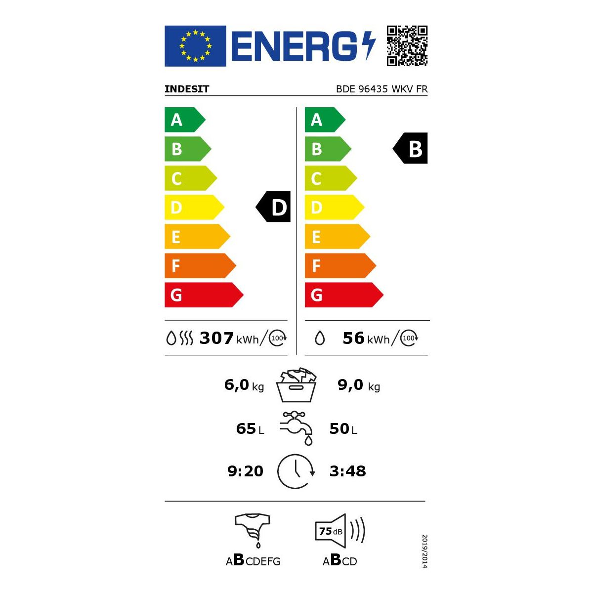 Lave linge séchant hublot BDE96435WKVFR couleur unique, INDESIT