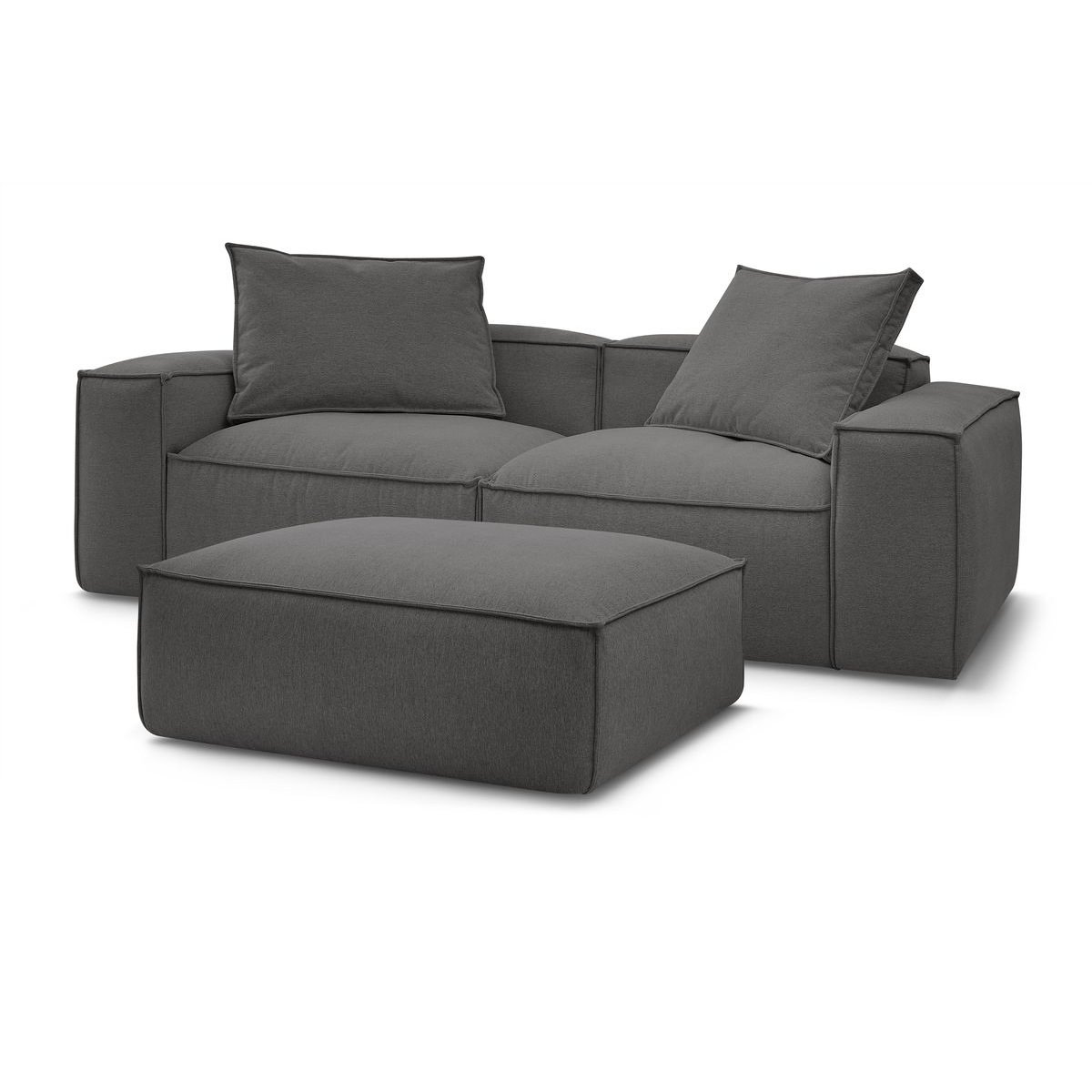 Canapé droit fixe 4 places en tissu chiné avec pouf, BOHEME gris foncé, BOBOCHIC