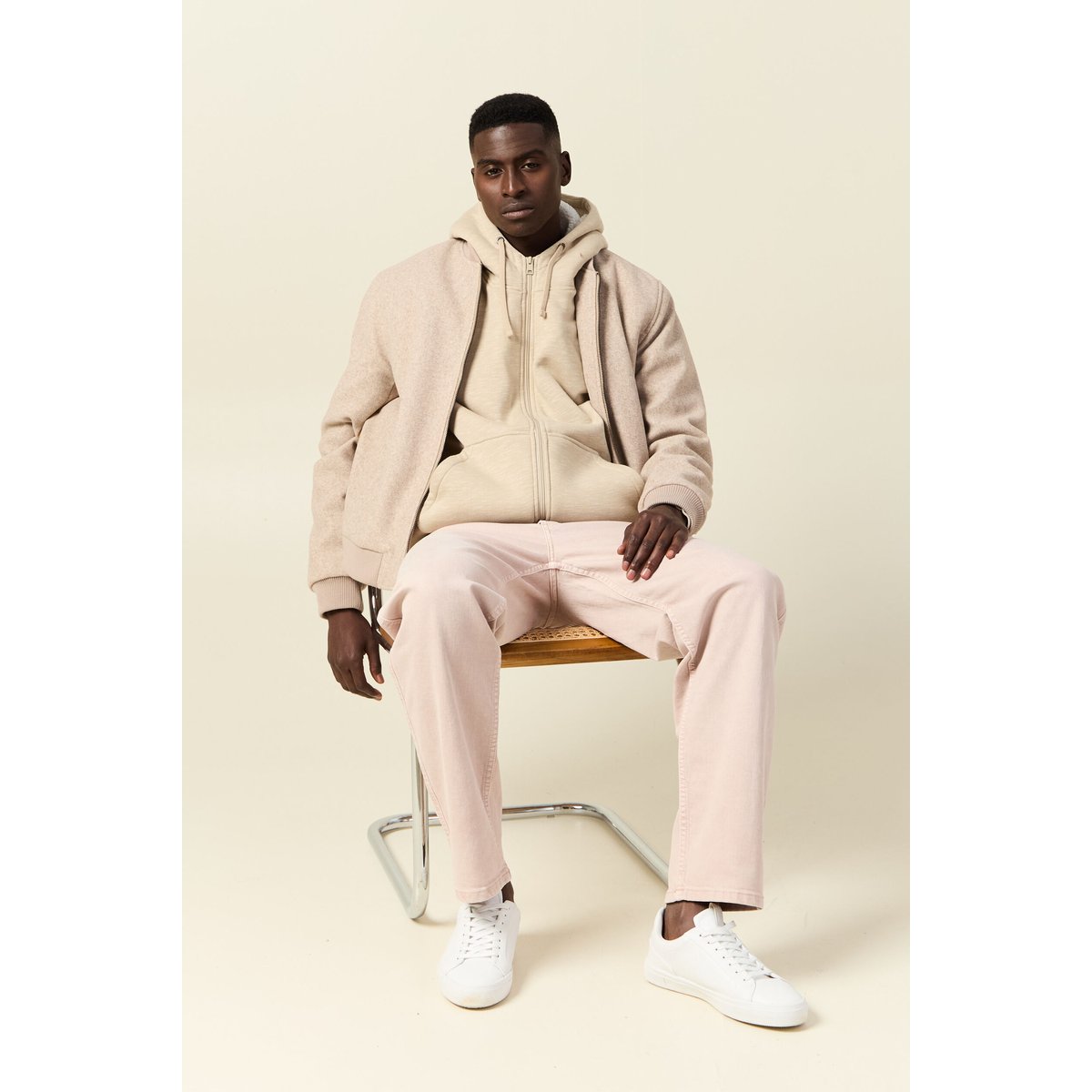 Sweat manches longues zippé beige, BONOBO
