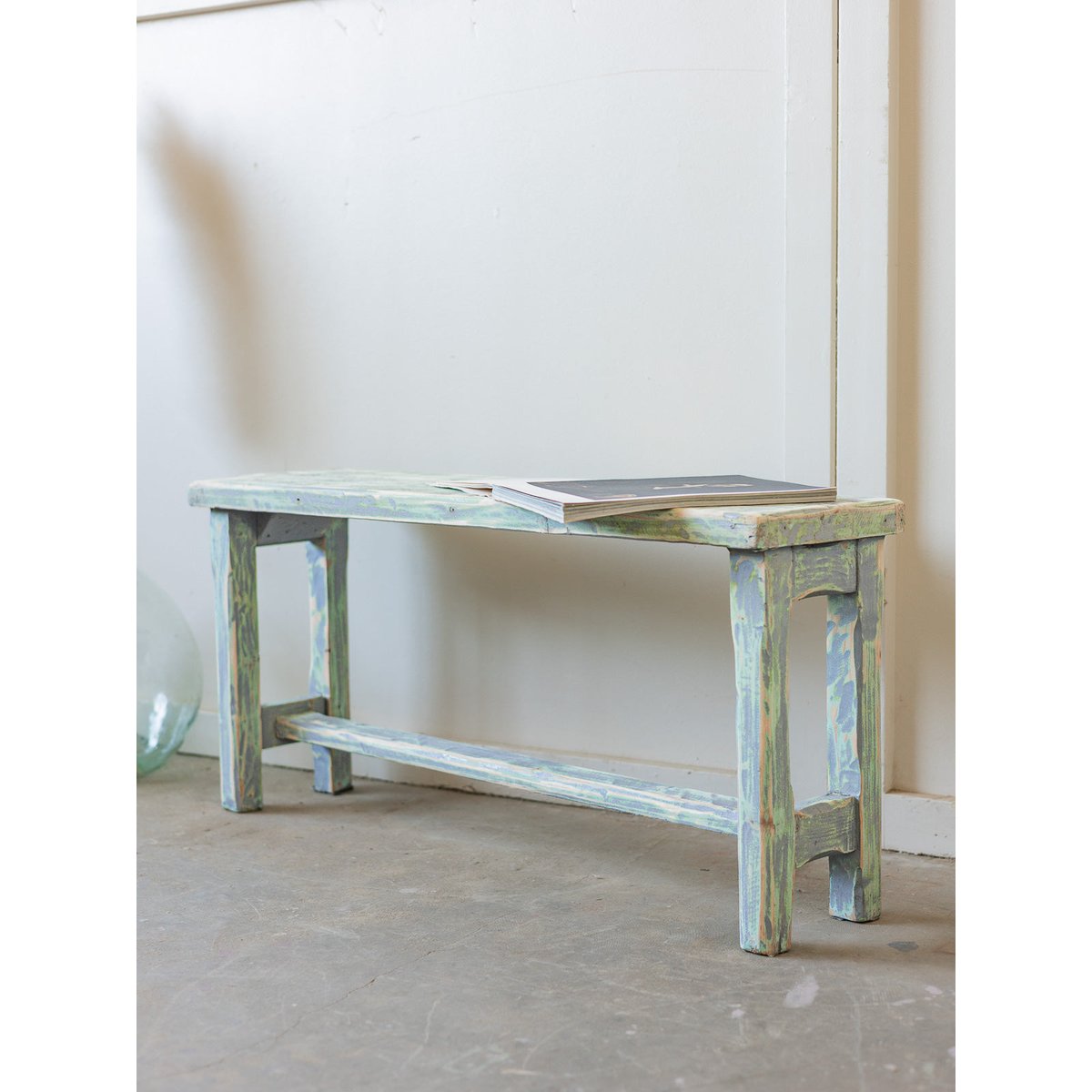 Banc de ferme patiné Antoine N°516 - Bon état vert d'eau, DEBONGOUT