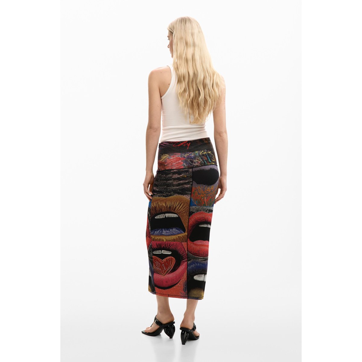 Jupe en maille imprimée noir, DESIGUAL