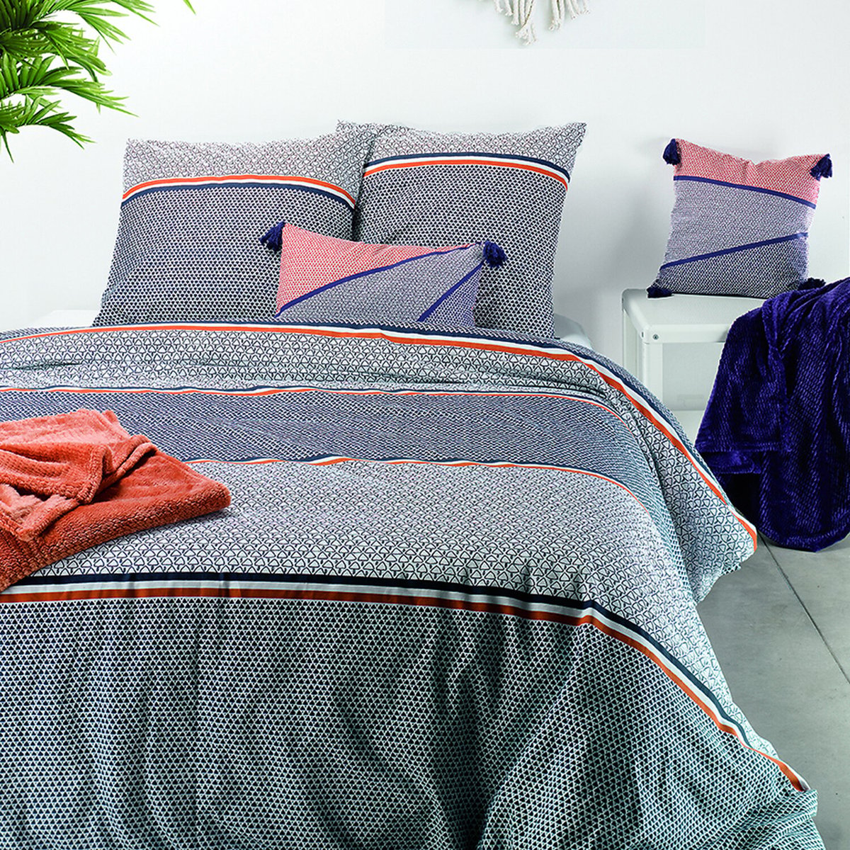 Parure housse de couette en coton imprimée, Tilak bleu, C DESIGN HOME TEXTILE