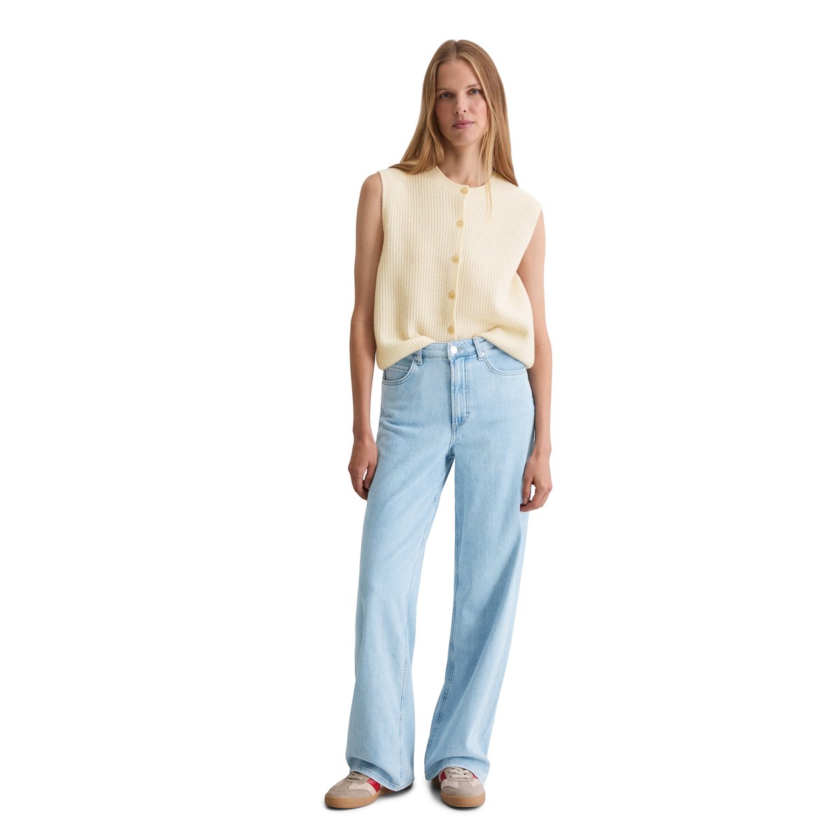 Gilet tricoté sans manches slim en doux mélange de laine mérinos nature, MARC O'POLO