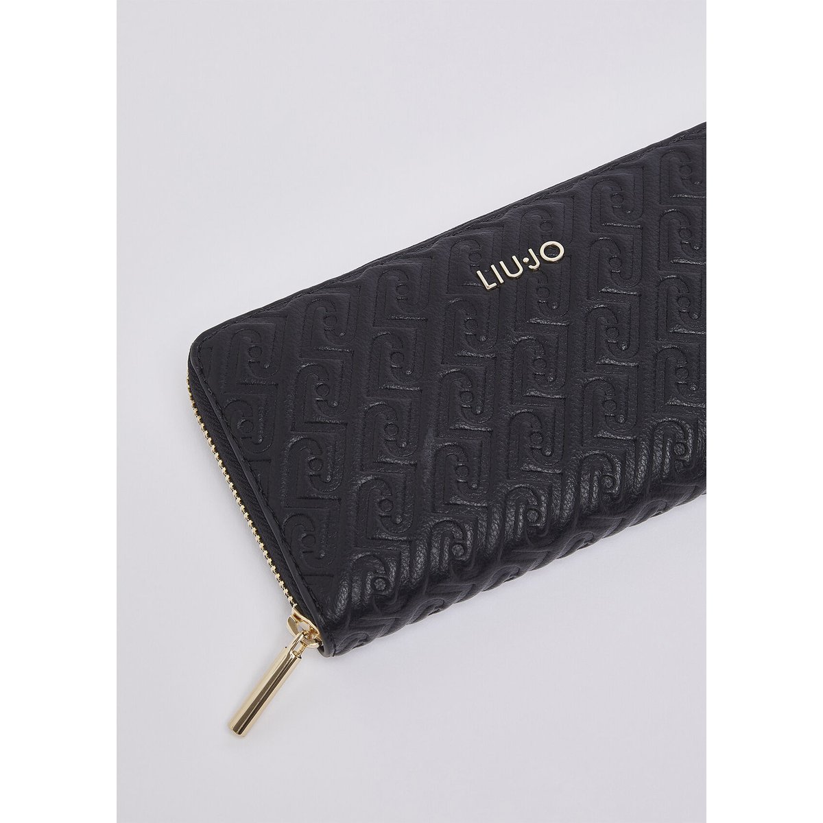 Grand portefeuille à monogramme embossé noir, LIU JO