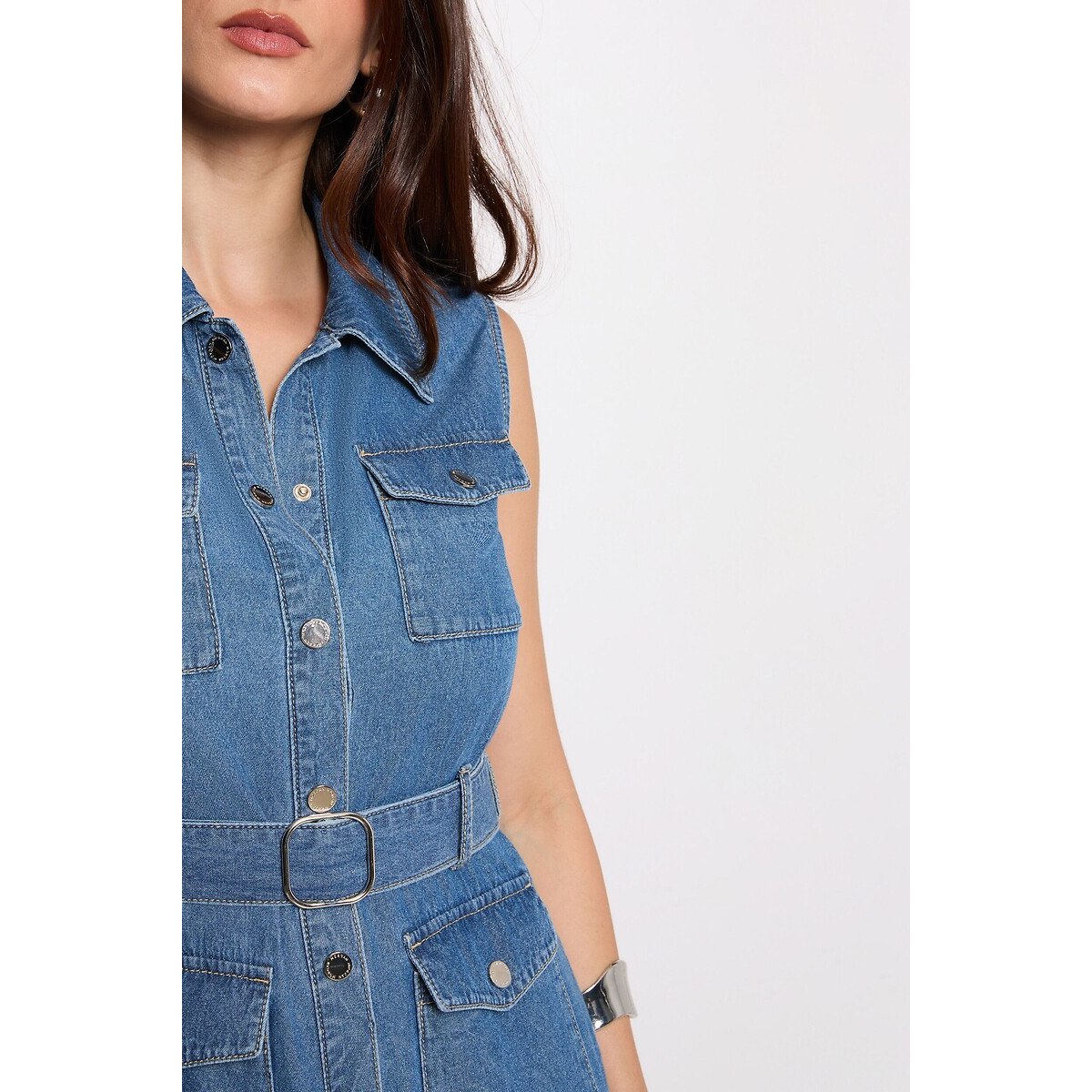 Robe longue droite en jean bleu clair, MORGAN