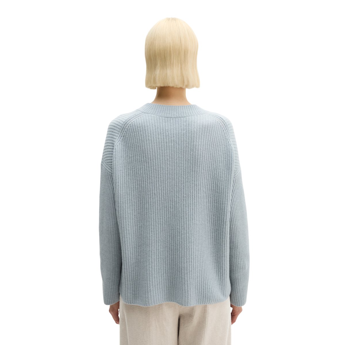 Pull en maille à col en V, coupe ample en mélange de laine vierge douce gris, MARC O'POLO