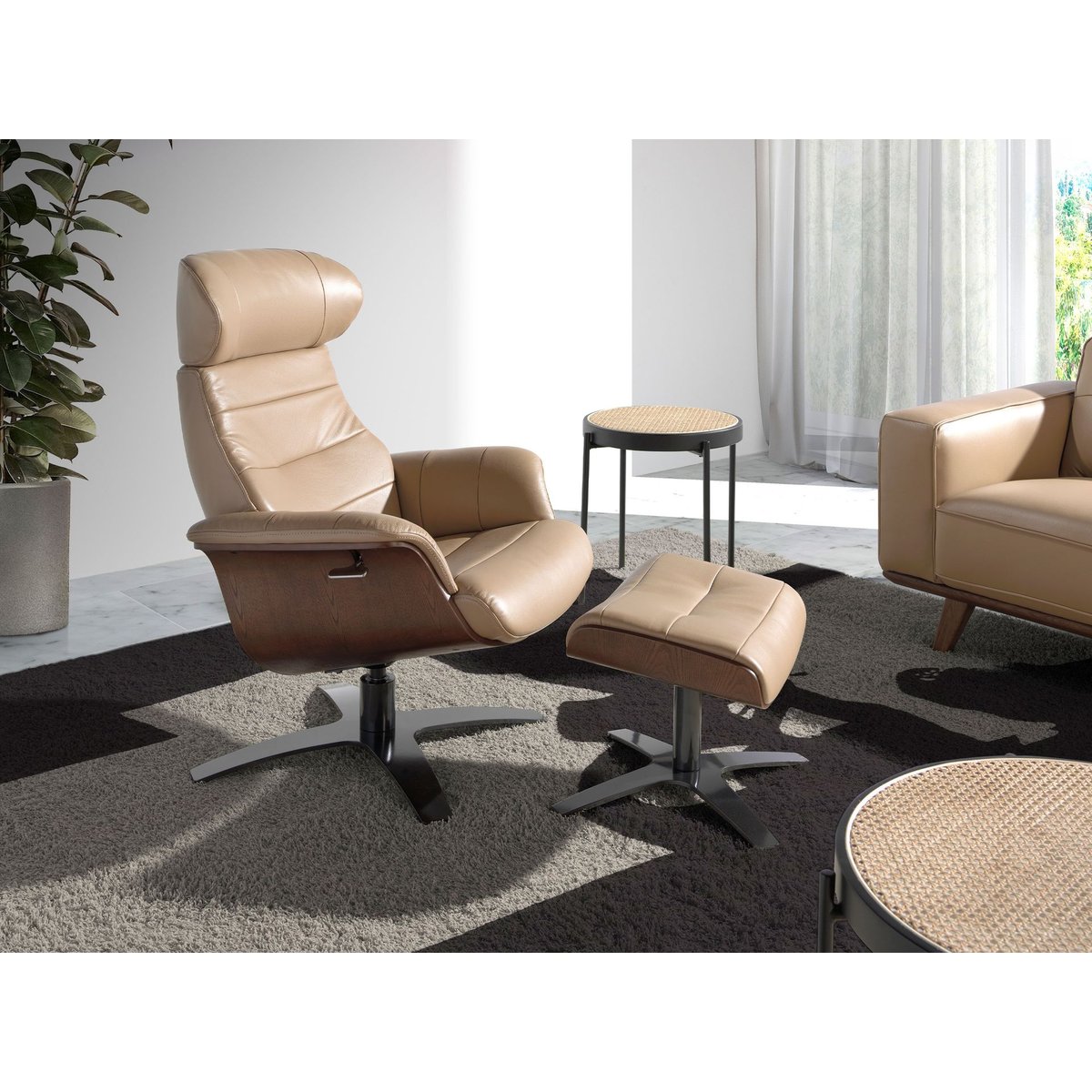 Repose pieds en cuir sable | gris anthracite, ANGEL CERDA