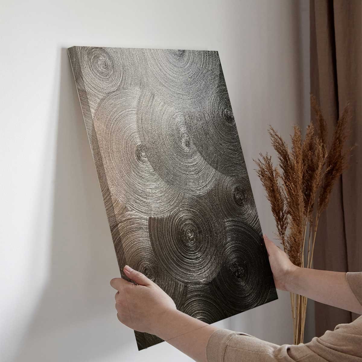 Tableau abstraction cercles métalliques toile imprimée, HEXOA