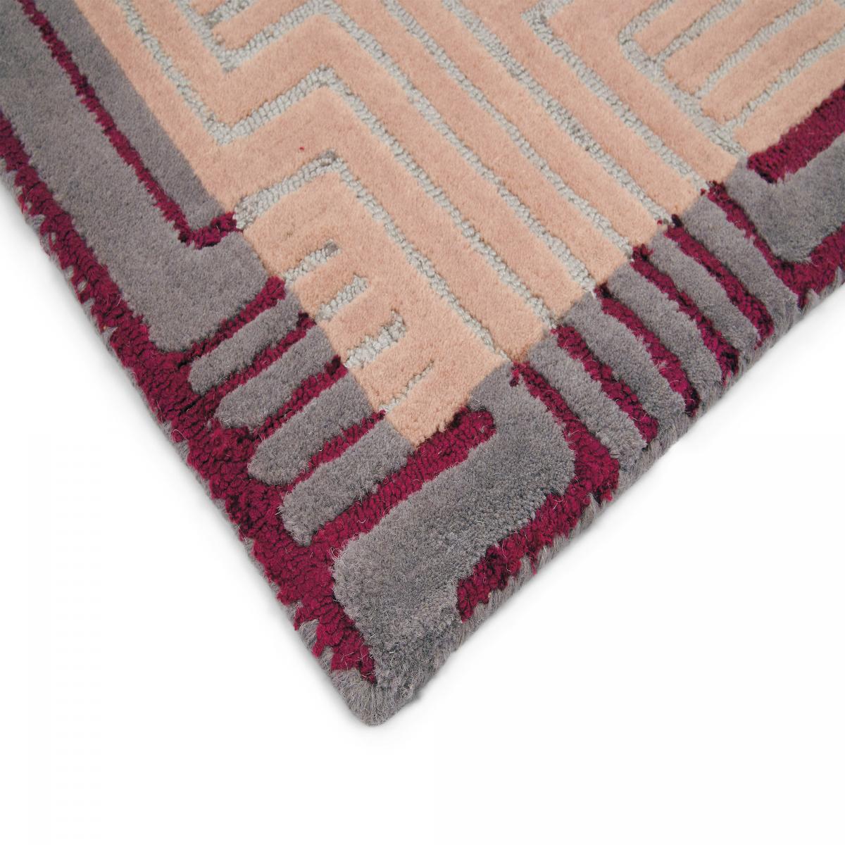 Tapis salon et chambre KINMO, fait à la main motif géométrique rose, UN AMOUR DE TAPIS