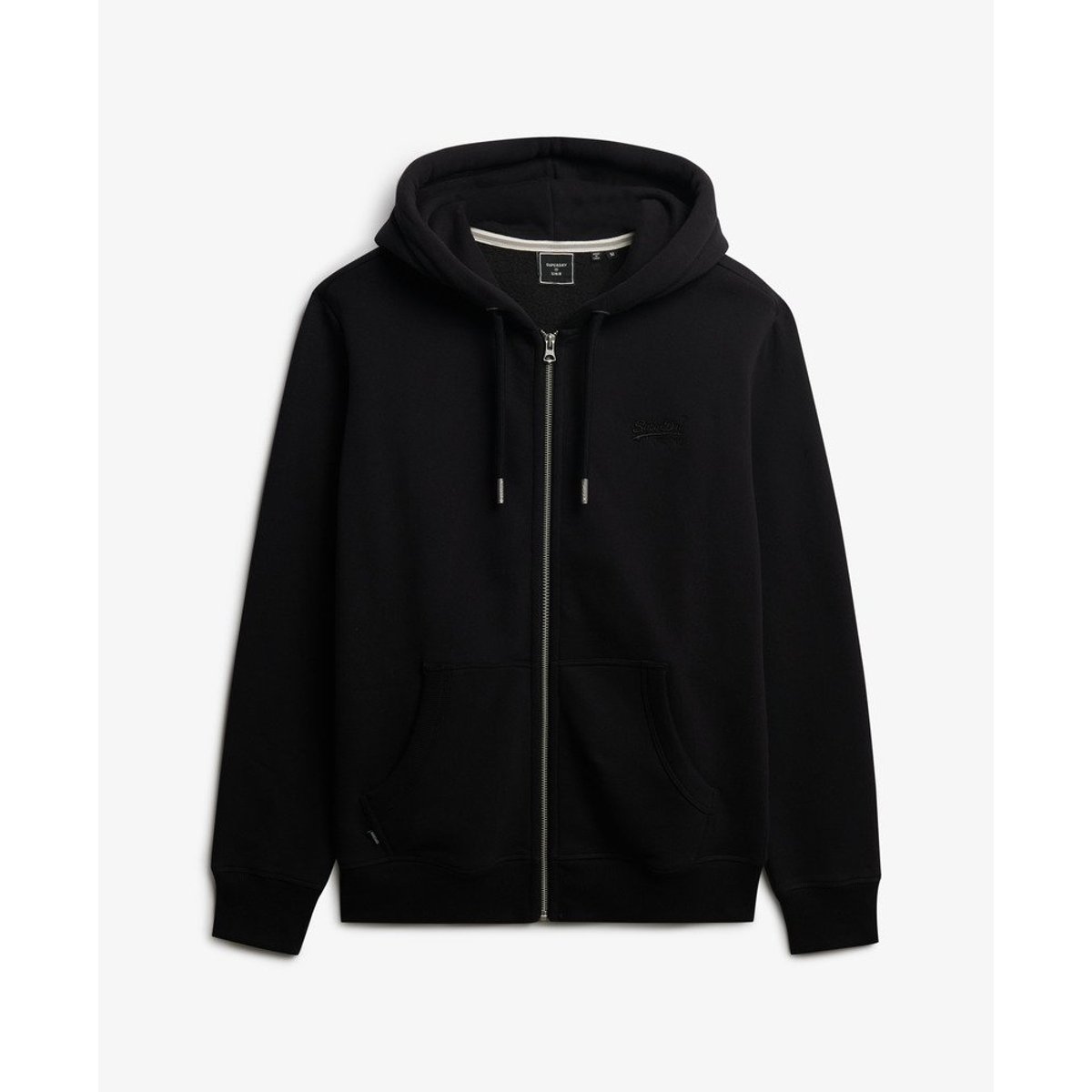 Sweat à capuche zippé Logo Vintage brodé noir, SUPERDRY