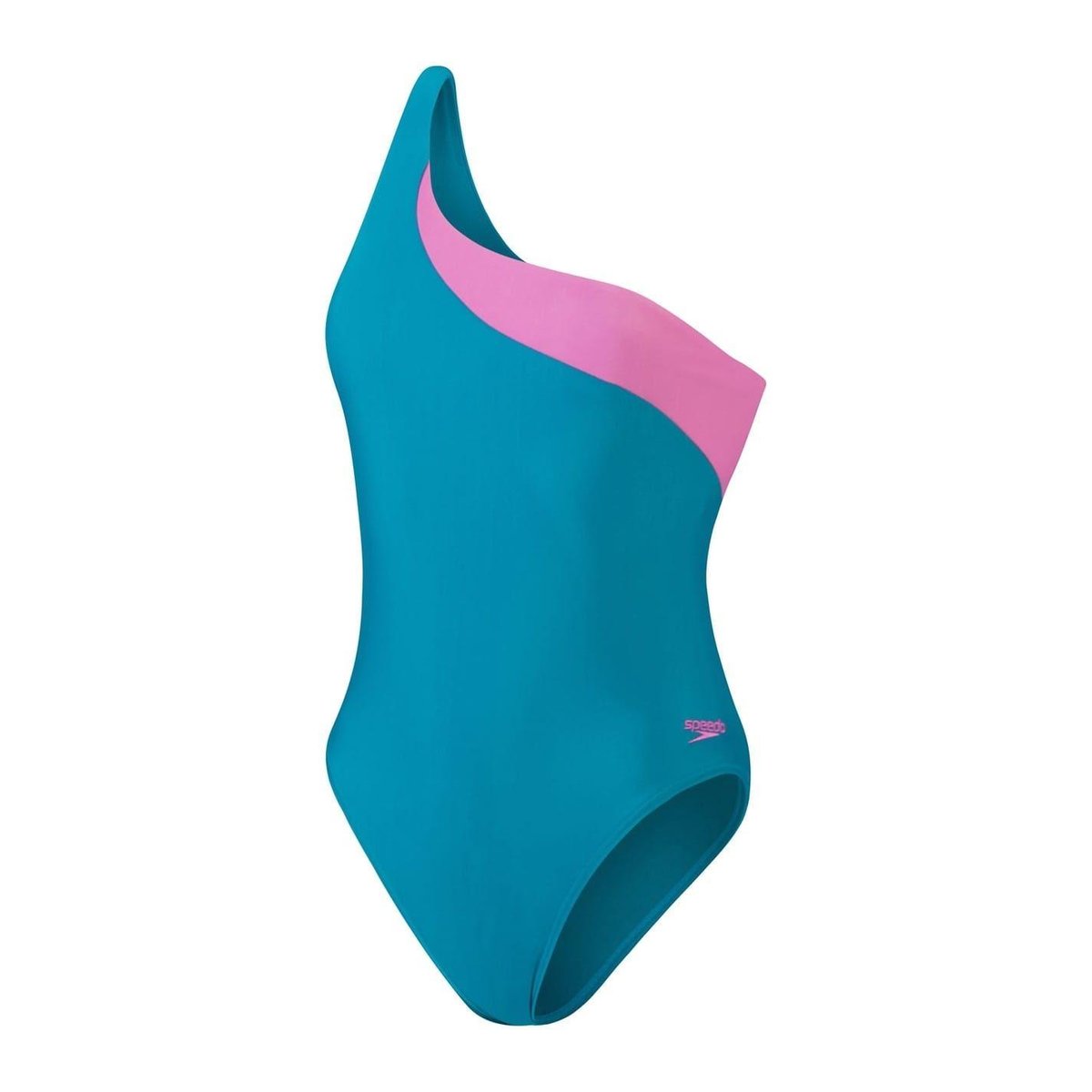 Maillot de bain 1 pièce motif/style asymétrique bleu vert / rose, SPEEDO