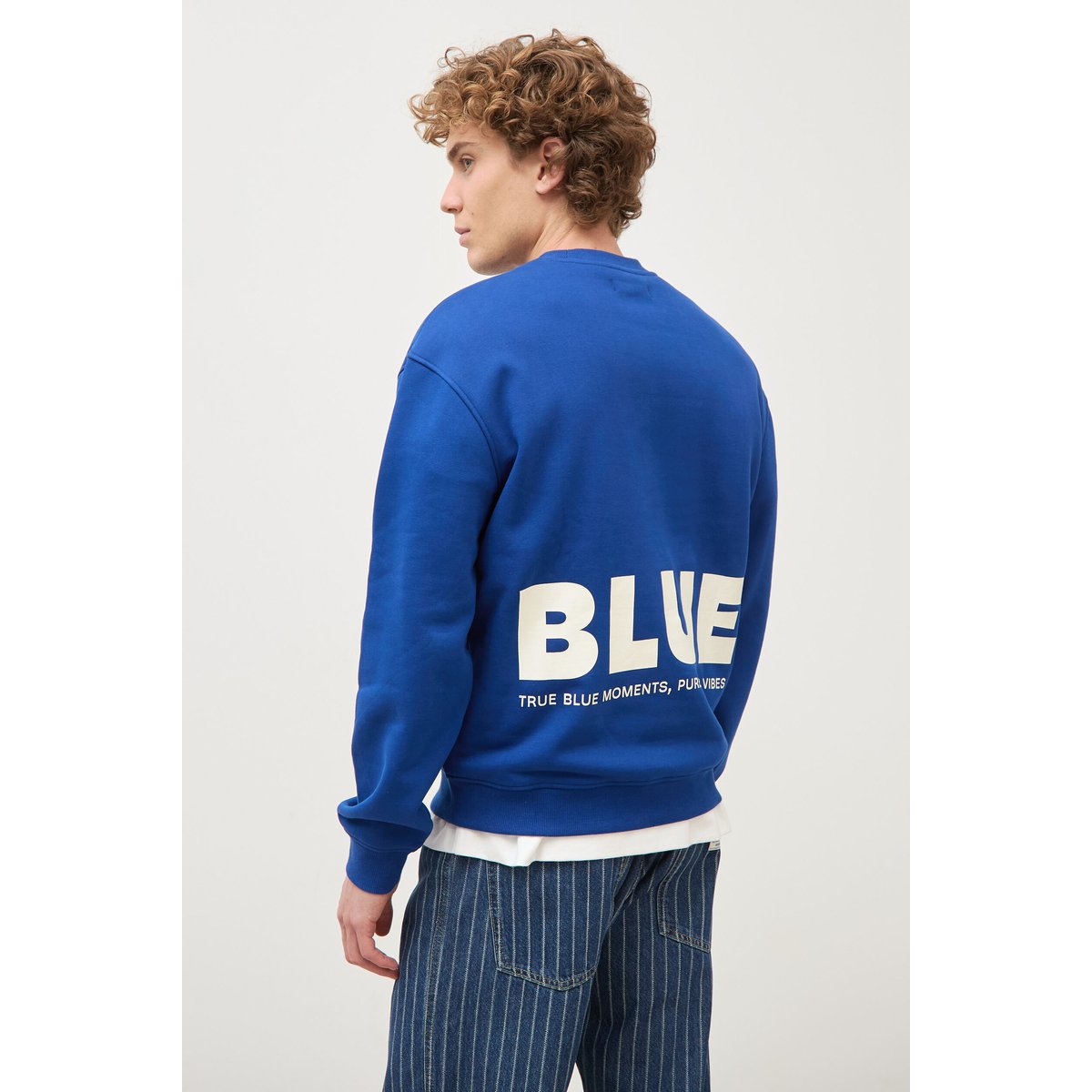 Sweat droit col rond manches longues bleu electrique, BONOBO