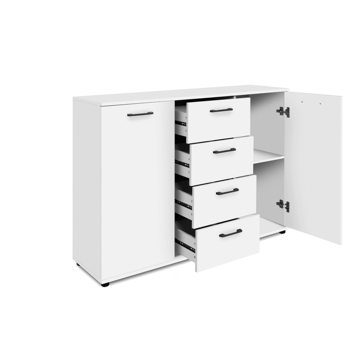 Buffet étroit blanc 2 portes 4 tiroirs ALVA blanc, PIER IMPORT