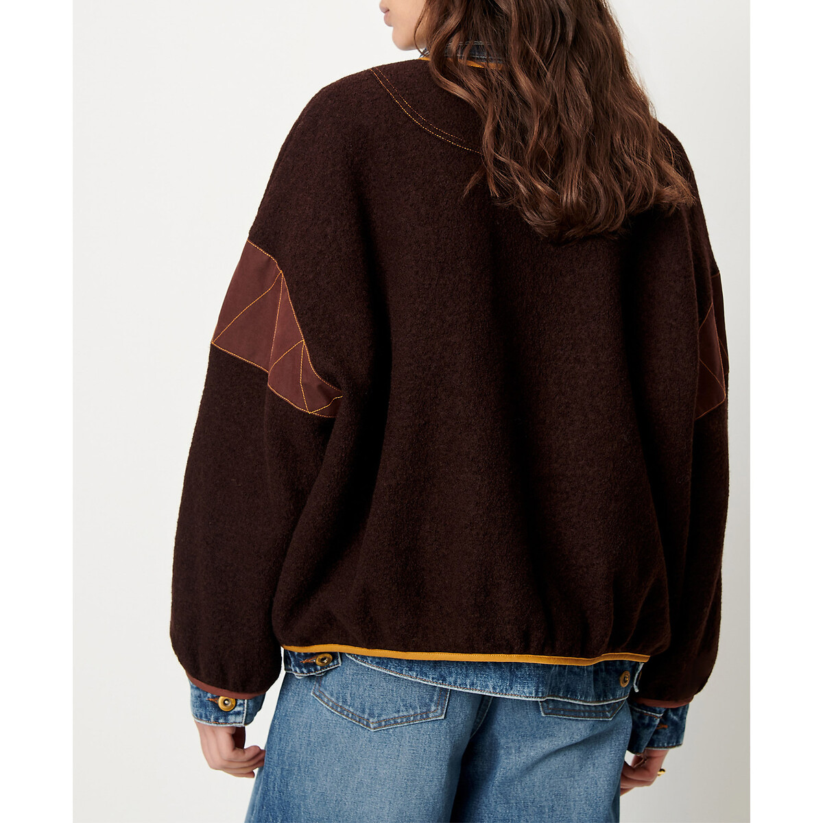 Veste bi-matière en laine, COL NIGHT marron, SESSUN