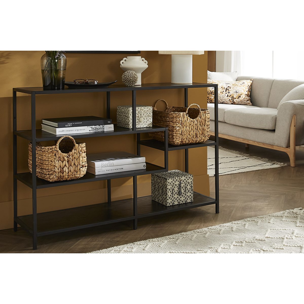 Console industrielle ouverte en bois et métal L114 cm TRESCA noir, MILIBOO