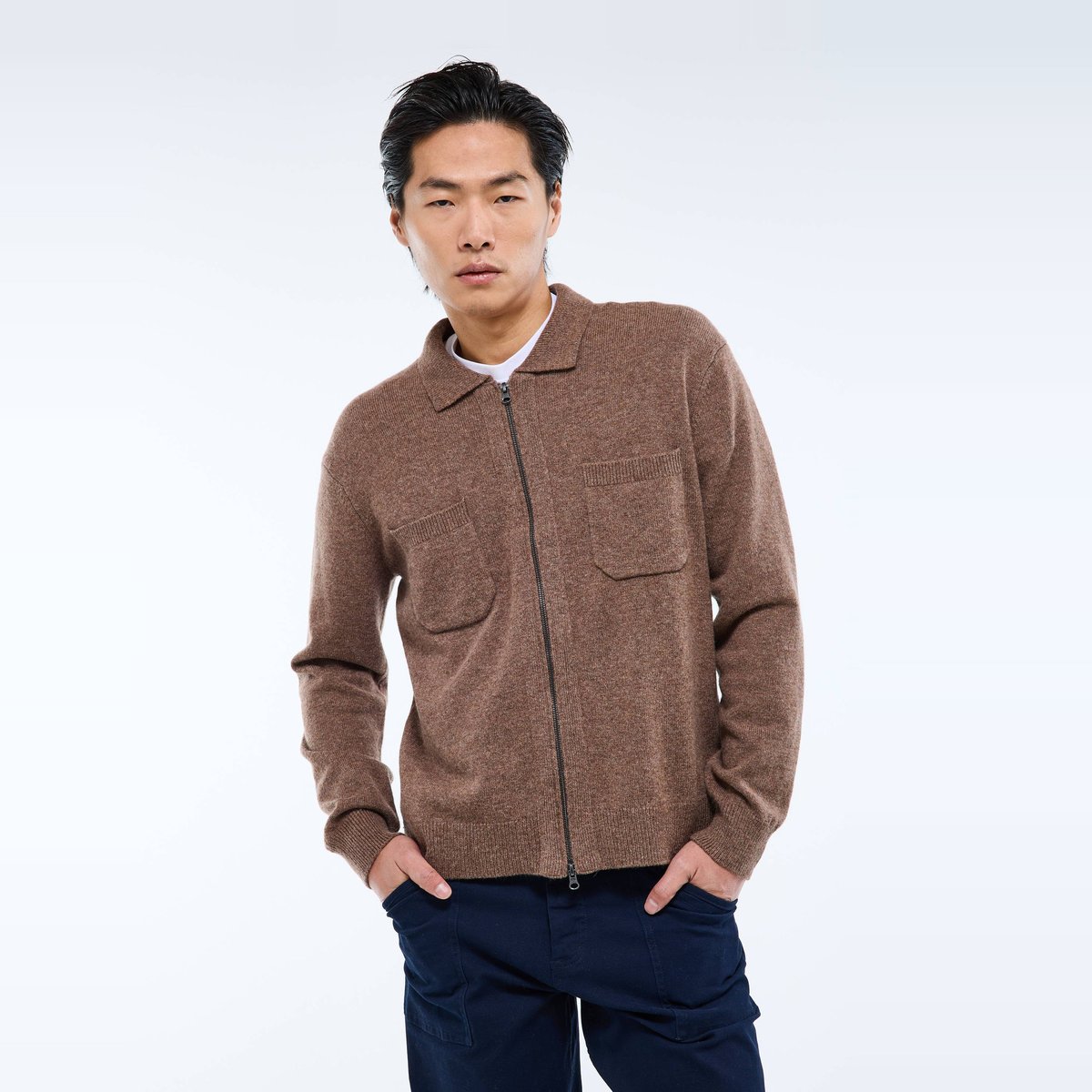 Gilet zippé col polo contenant de la laine bison, MONOPRIX
