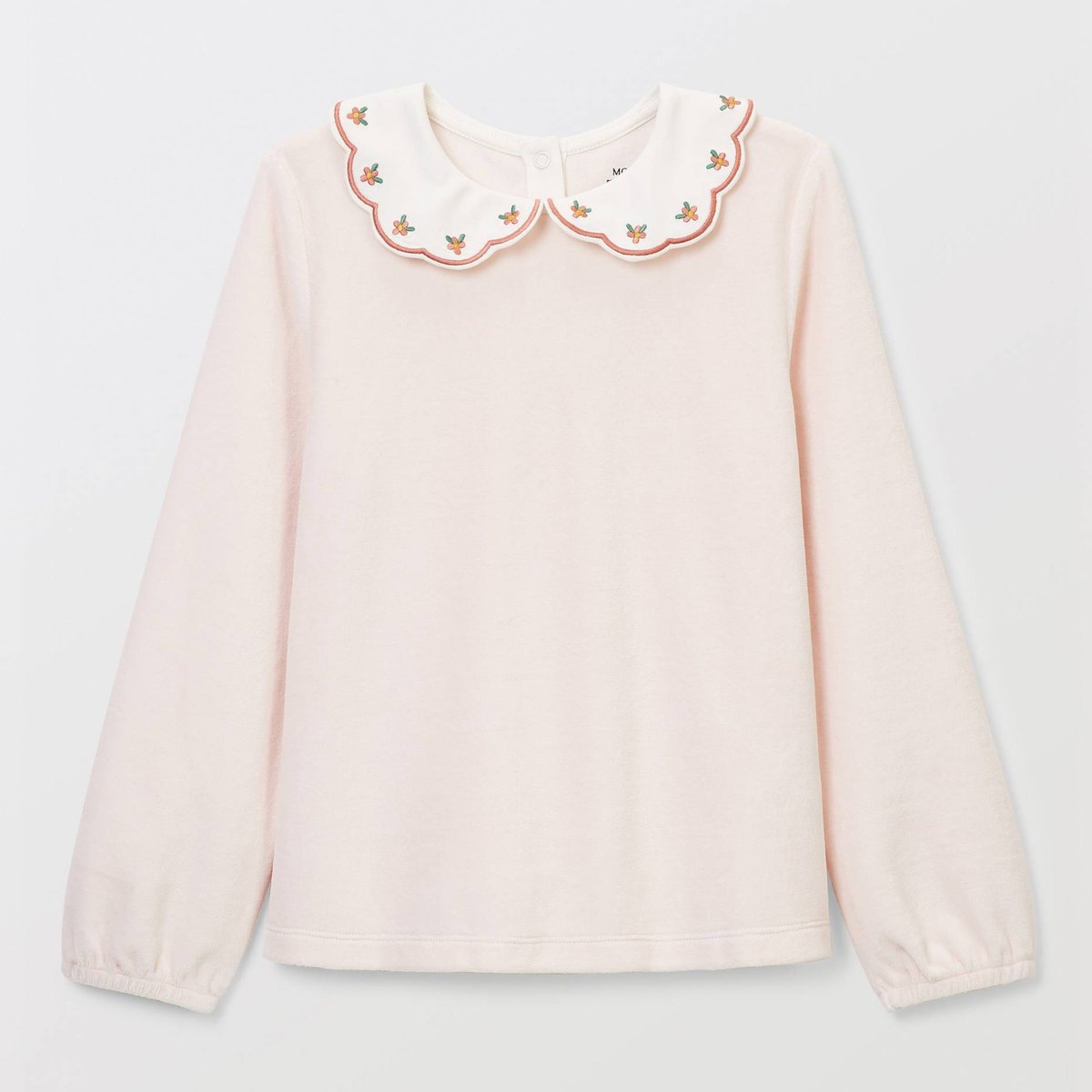 Pyjama velours manches longues avec col claudine uni en coton BIO GOTS poudre, MONOPRIX
