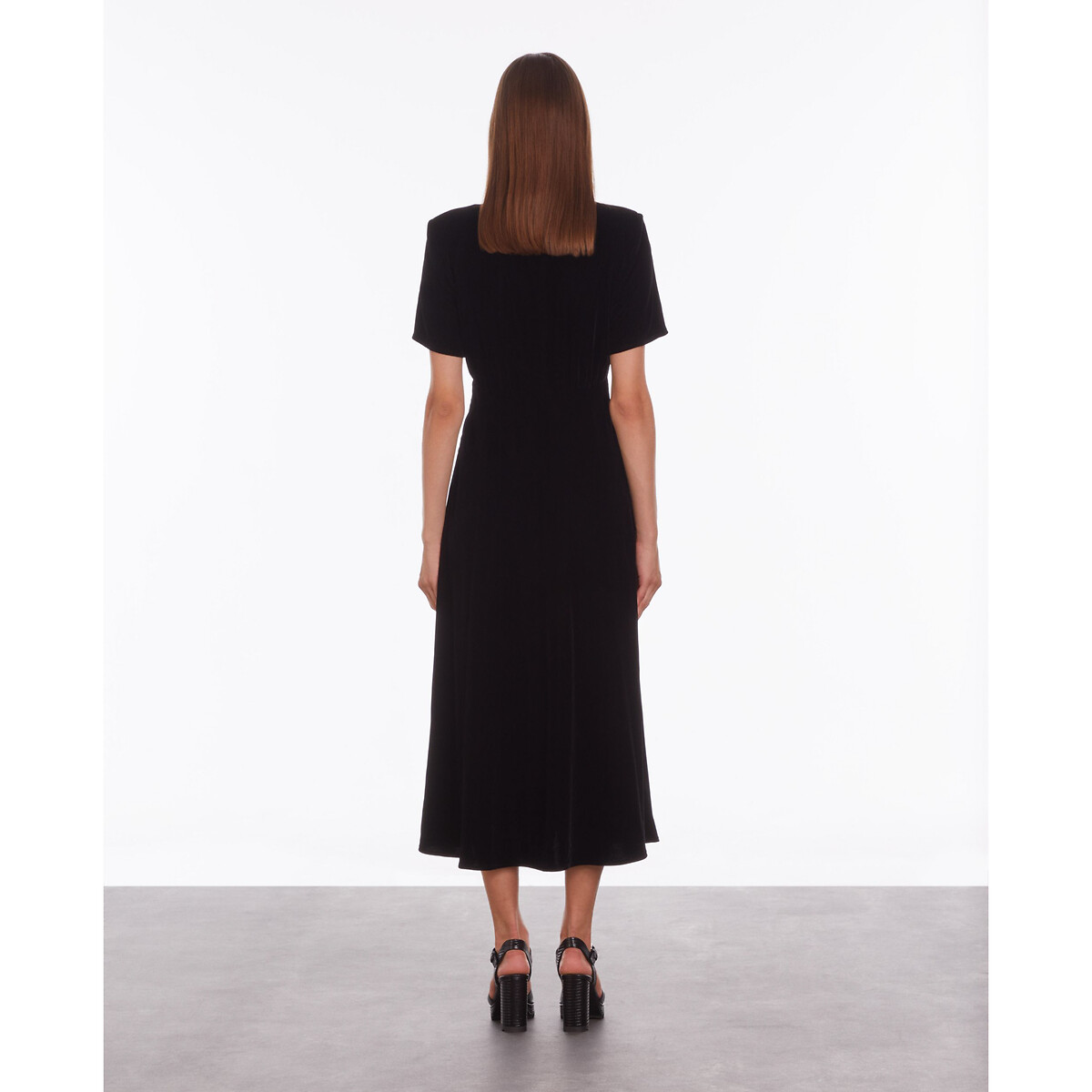 Robe velours mi-longue boutonnée, manches courtes noir, THE KOOPLES