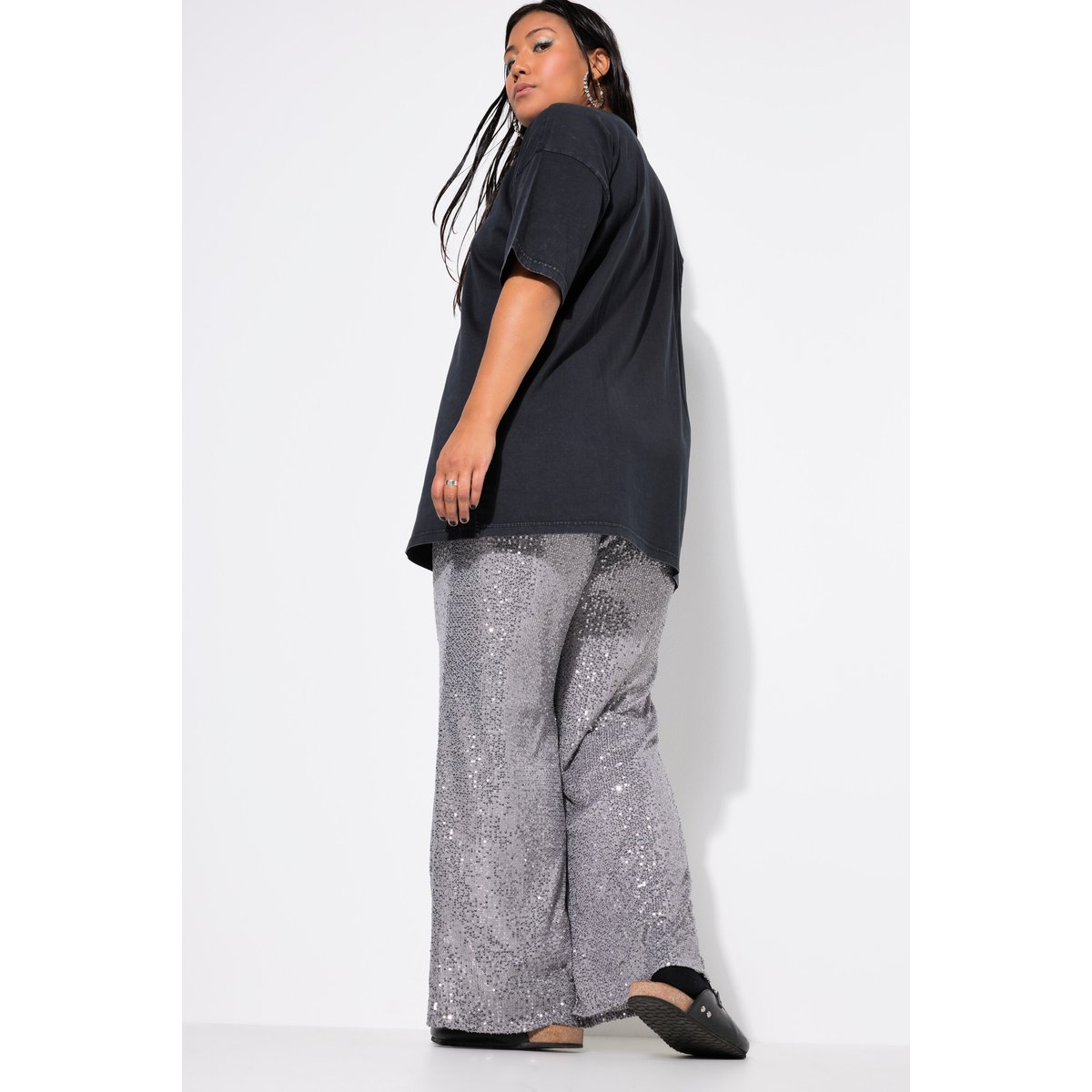 Pantalon à sequins. Coupe Wide argent, STUDIO UNTOLD