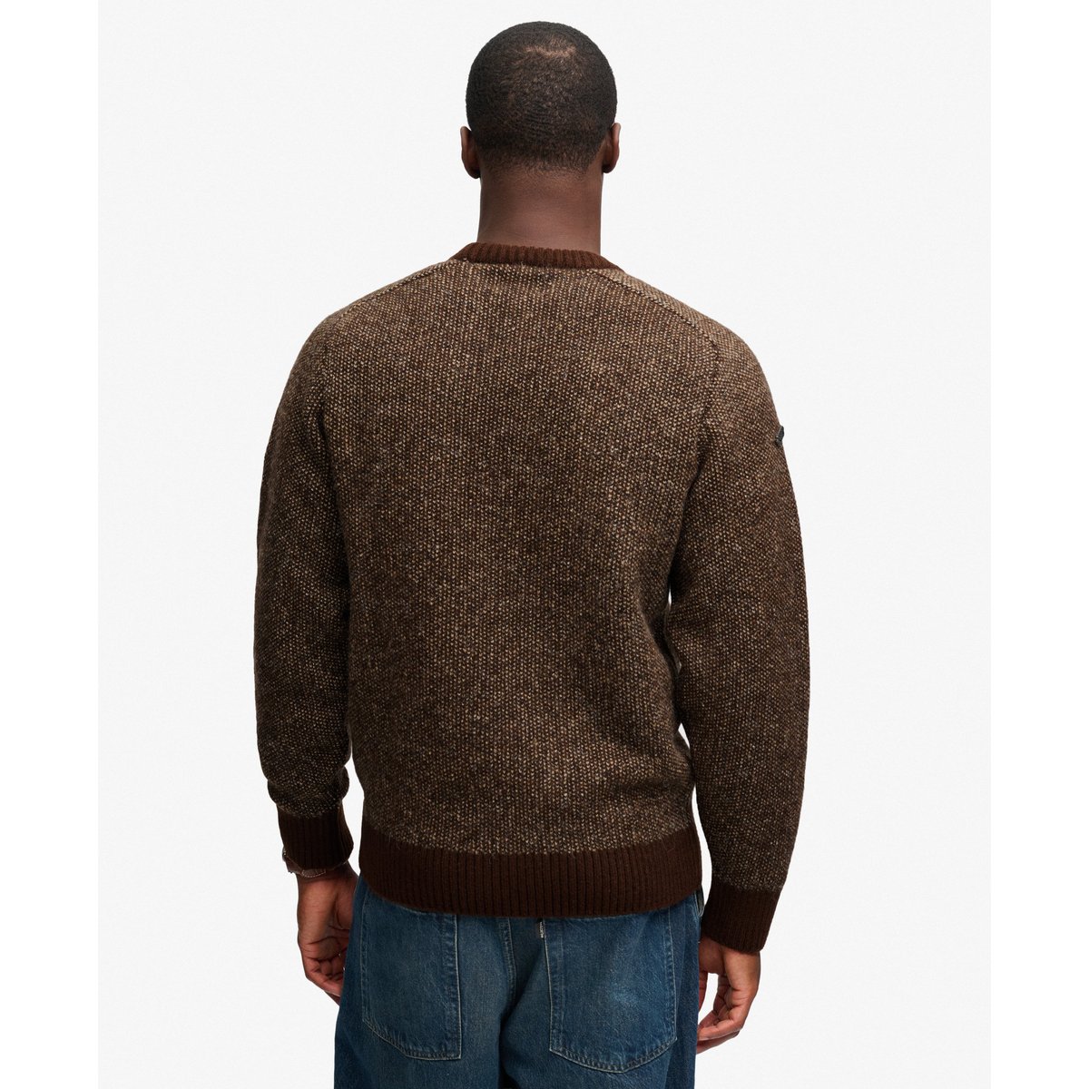 Pull Birdseye Knit coupe décontractée brun chocolat œil-de-perdrix, SUPERDRY