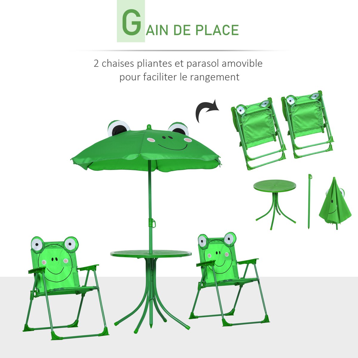 Ensemble de table et chaises de jardin pour vert, OUTSUNNY
