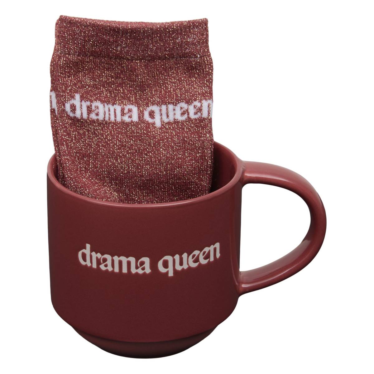Coffret mug 38cl + chaussettes Drama Queen bordeau modèle b, ATMOSPHERA