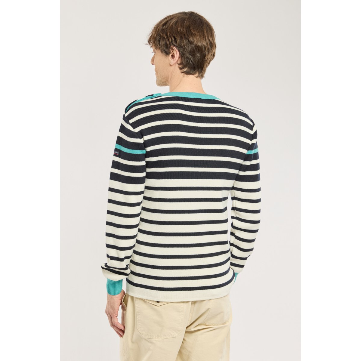 Pull marin - laine et acrylique blanc/ marine deep/ pool b, ARMOR-LUX