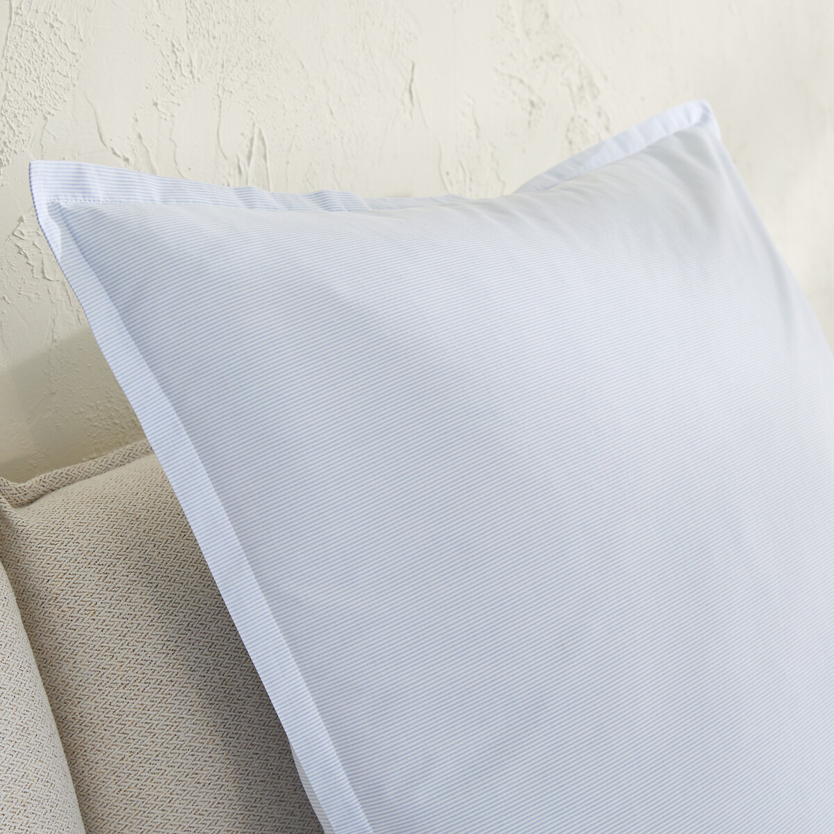 Taie d'oreiller en percale de coton lavé, rayée, 120 fils, SABBAL rayé bleu, AM.PM