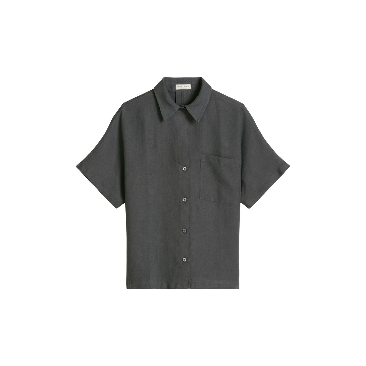 Blouse en lin à manches courtes regular avec de larges plis dans le dos dunkelgrau, MARC O'POLO