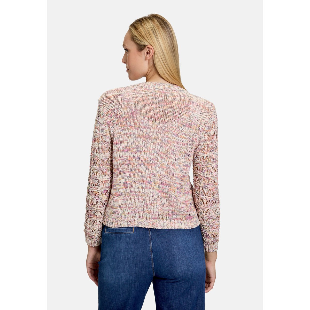 Cardigan en maille à encolure ronde blanc/bleu, CARTOON