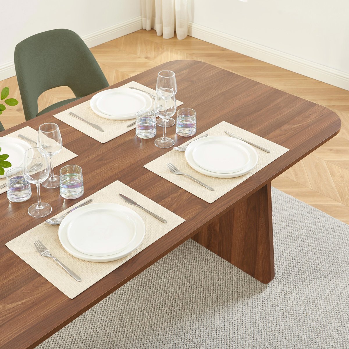 Ensemble table noyer et 4 chaises tissu  LANGO bois foncé, BAÏTA