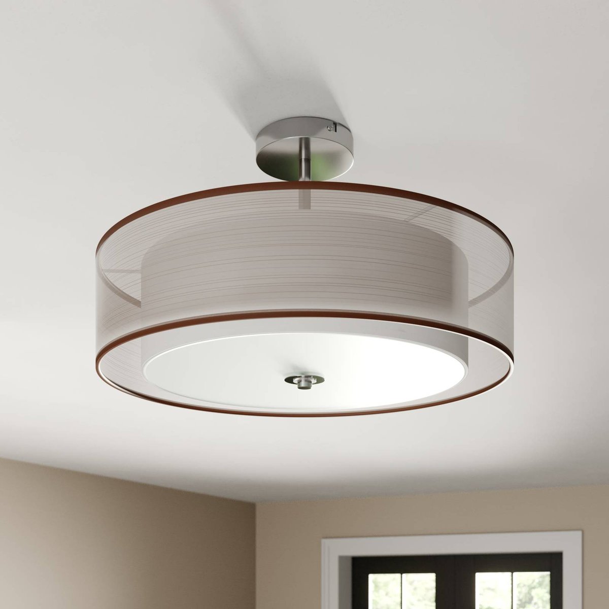 Plafonnier en textile moderne, Pikka chrome, marron, blanc, LINDBY