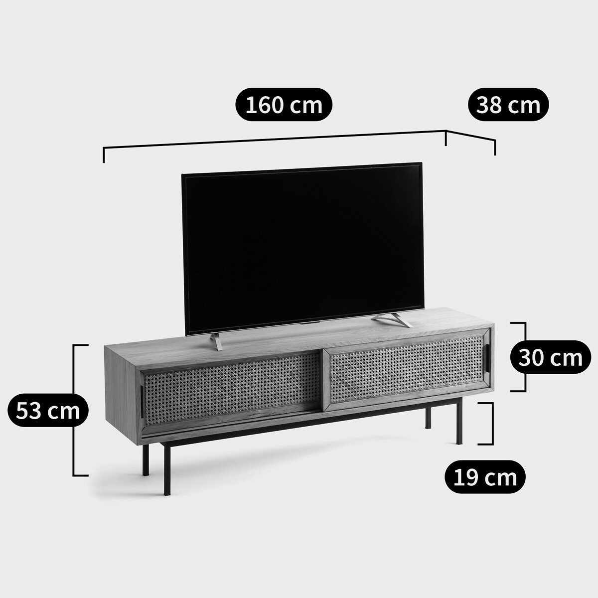 Meuble TV chêne, plaqué et cannage 160 cm, Waska chêne, LA REDOUTE INTERIEURS
